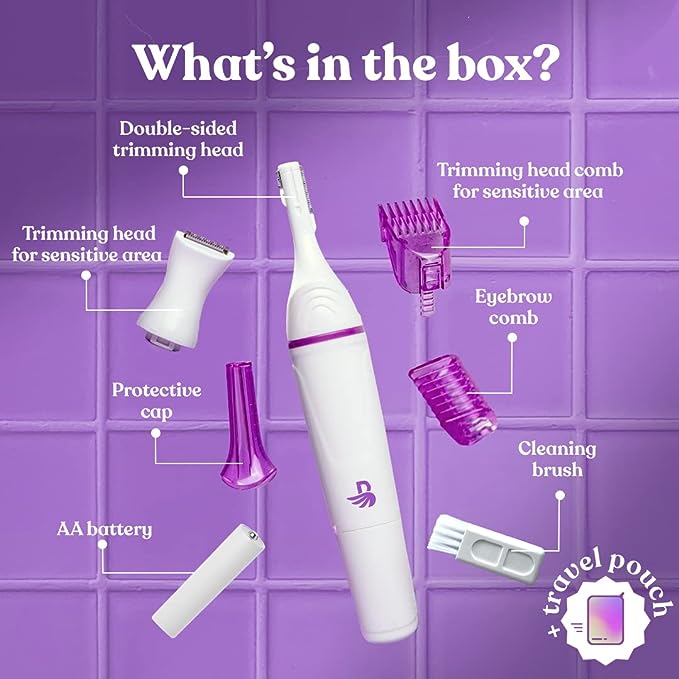 Bombae 6-in-1 Sensitive Areas Trimmer for Women for Eyebrow, Face, Bikini and Underarms | 90 minute run time | Gentle Hair Remover Bombae 6-in-1 Sensitive Areas Trimmer for Women for Eyebrow, Face, Bikini and Underarms | 90 minute run time | Gentle Hair Remover